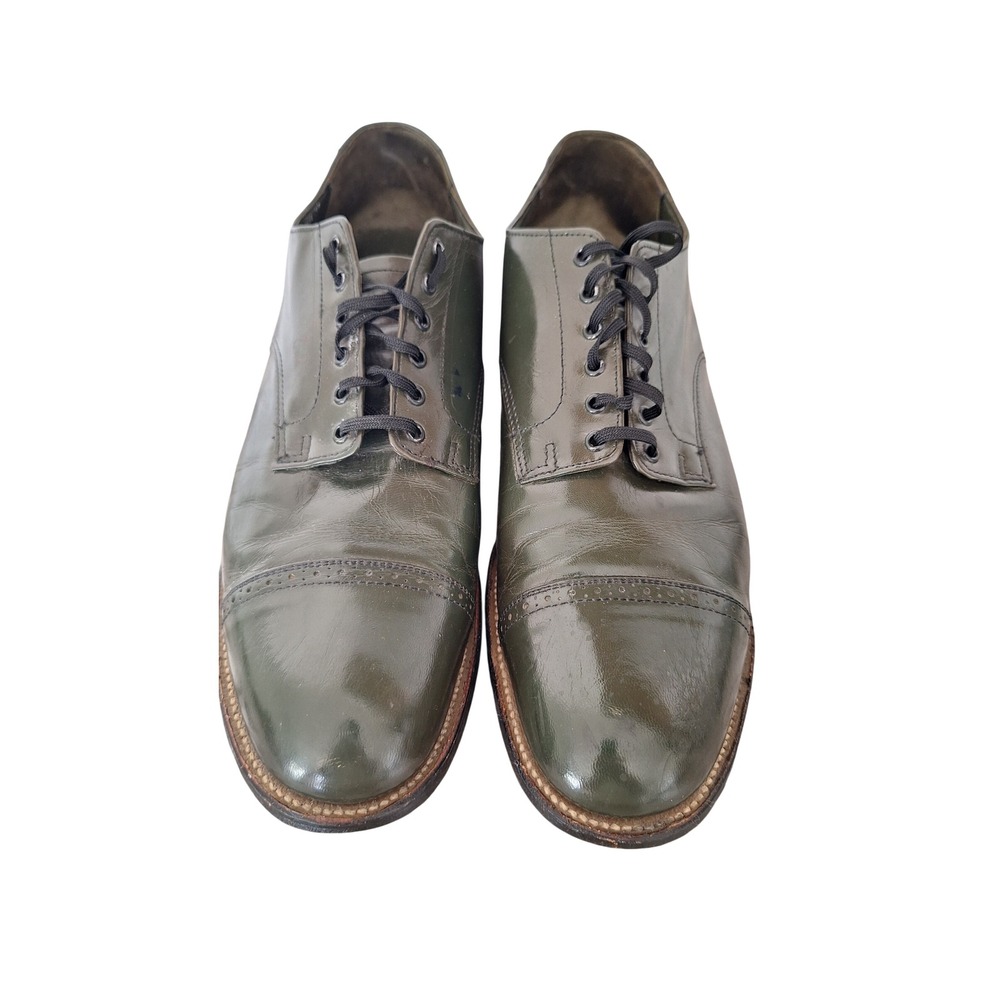 Stacy Adams Mens Olive Green Leather Cap Toe Oxford Dress Shoes 10.5 D 0001204